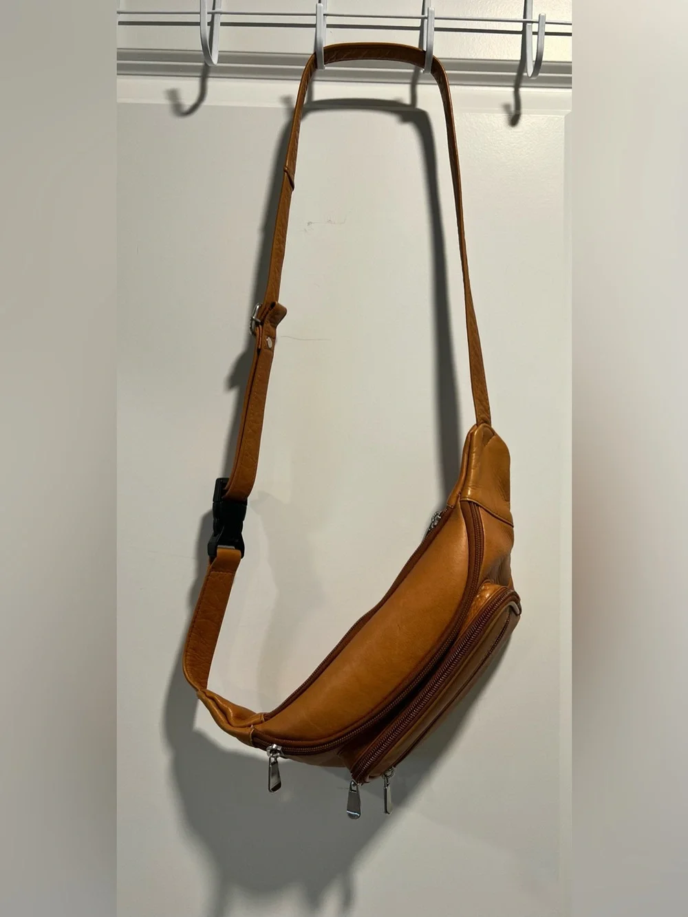 Jorceo Tan Genuine Leather Belt Bag with Multiple Zip Pockets